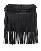 Zappa Studded Fringe Leather Hobo Bag, Black