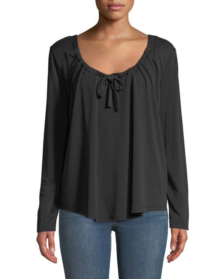 Long-sleeve Bow-neck Modal Jersey Top