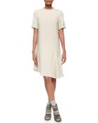 Short-sleeve Asymmetric Shift Dress, Vanilla