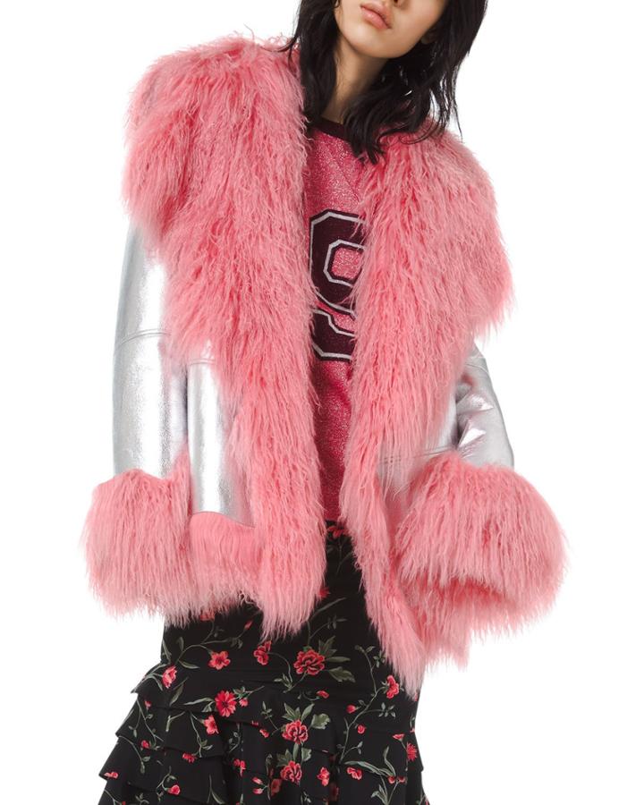 Metallic Leather Shearling-trim Jacket