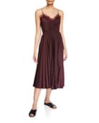 Lace-trim Pleated V-neck Dress