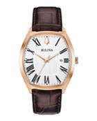 Men's Tonneau Oval Watch W/ Leather Strap, Brown/gold