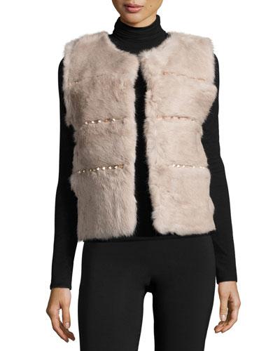 Rabbit Fur Vest With Studded Trim, Blush