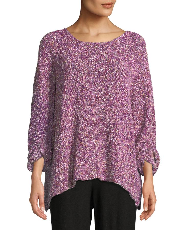 Bateau-neck 3/4-sleeve Boucle-knit