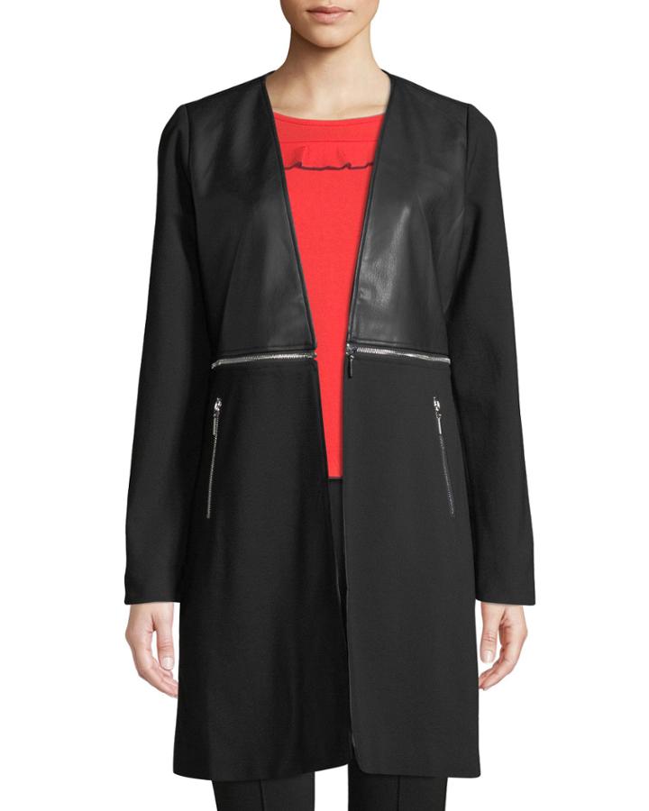 Zip-detail Faux-leather Duster Jacket