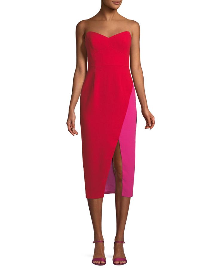 Two-tone Strapless Midi Cocktail Dress