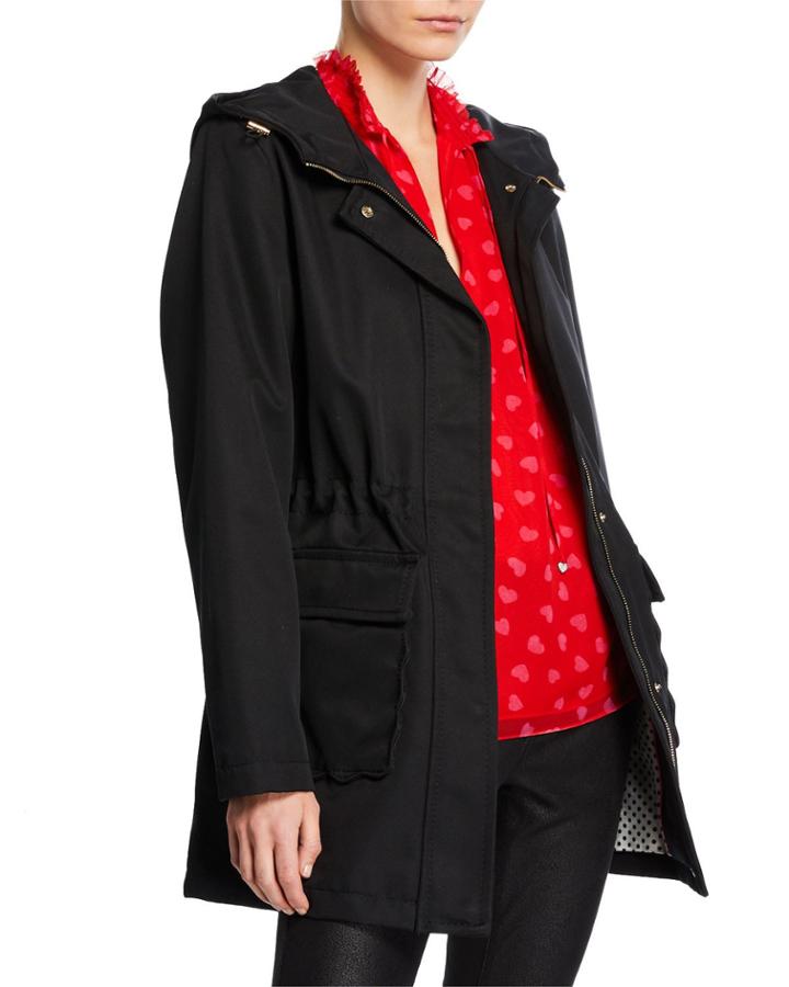 Snap-front Hooded Trench Coat
