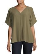 Short-sleeve V-neck Crepe Blouse