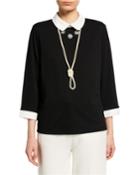 Peter Pan Collar Top W/ Pearly Necklace