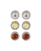 Round Crystal Stud Earring Trio, Set Of Three, Yellow