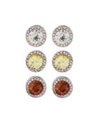 Round Crystal Stud Earring Trio, Set Of Three, Yellow