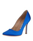 Satin Pointed-toe Pumps, Blue