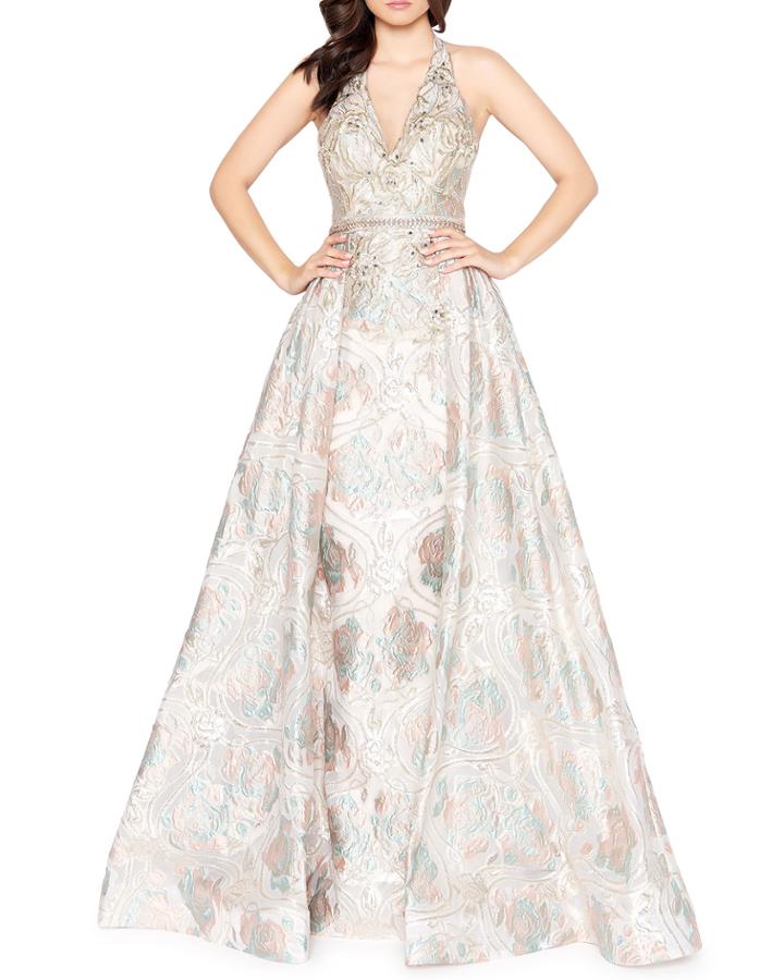 Floral Brocade Halter-neck Gown