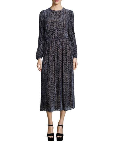 Long-sleeve Drop-waist Devore Dress