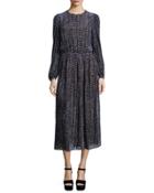 Long-sleeve Drop-waist Devore Dress