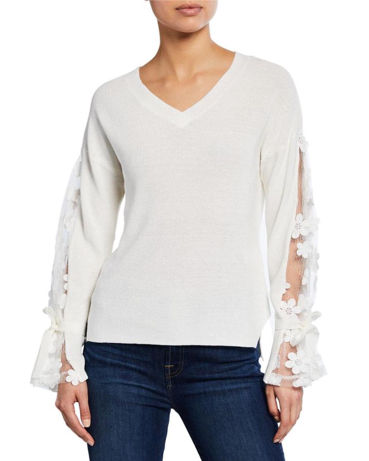 Long-sleeve Ribbed Floral Lace-sleeve