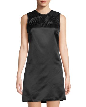 Sleeveless Satin Silk Dress W/ Pleated Yolk