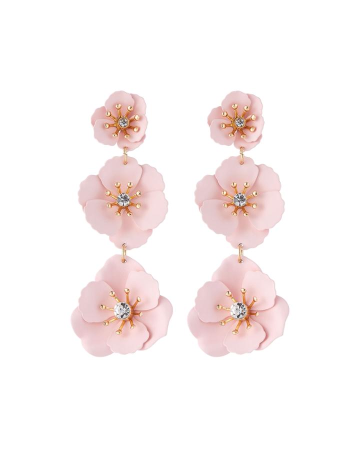 Enamel Flower Drop Earrings, Pink