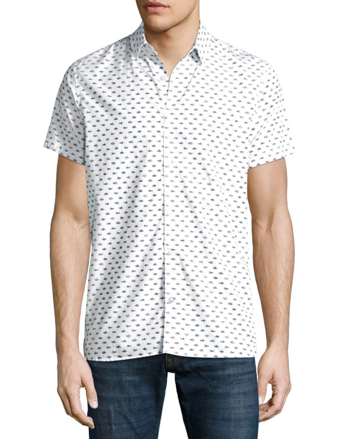 Fish-pattern Short-sleeve Button Front