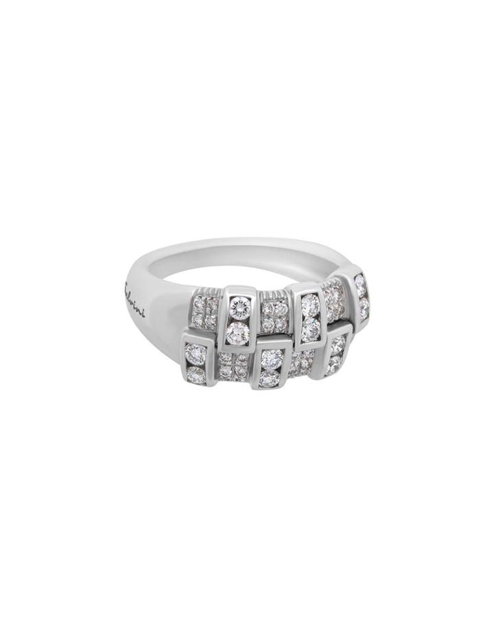 18k White Gold Diamond Block Ring,