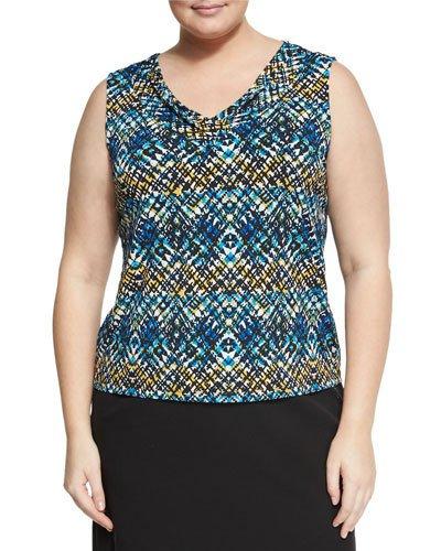 Graphic-print V-neck Blouse, White,