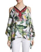 Cold-shoulder Embroidered Top, White Pattern