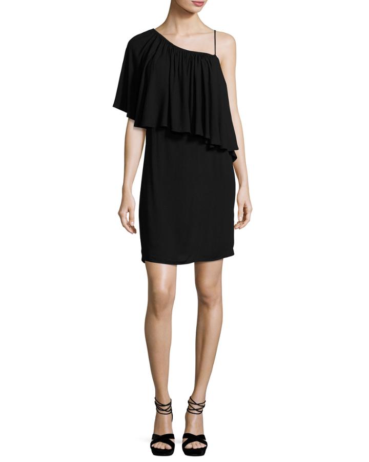 One-shoulder Popover Mini Dress, Black