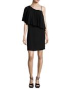 One-shoulder Popover Mini Dress, Black