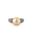 18k White Gold Pearl & Diamond Pave Ring,