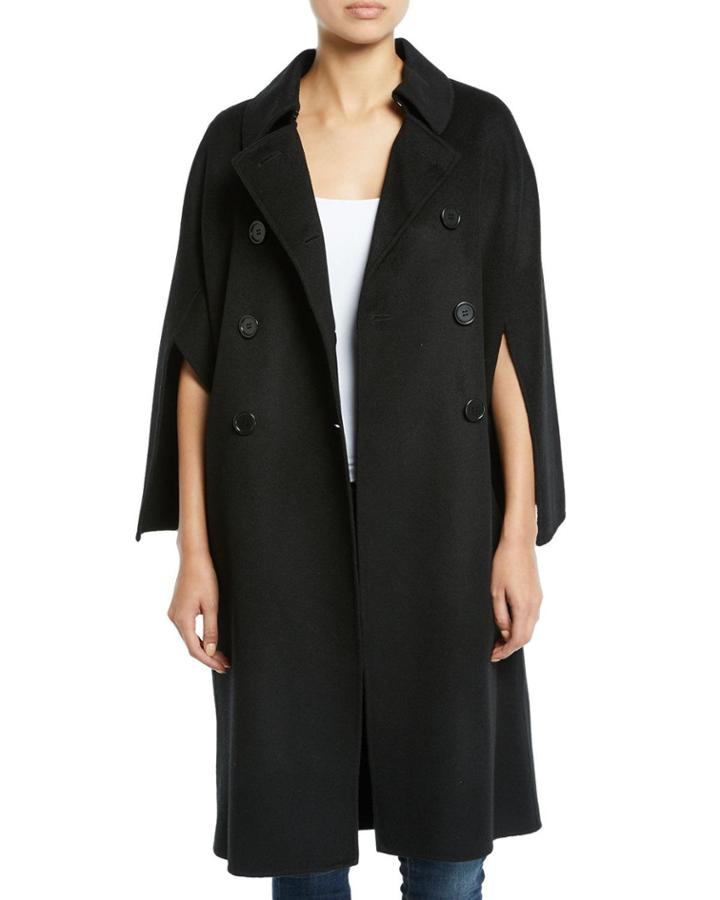 Cape-sleeve Double-breasted Pea Coat