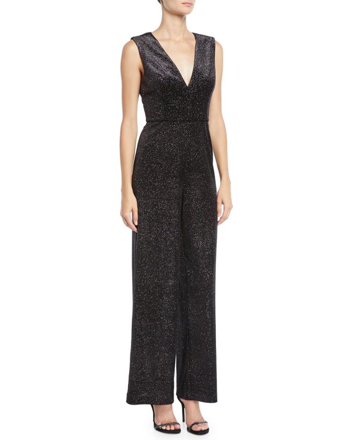 Metallic Knit V-neck Jumpsuit