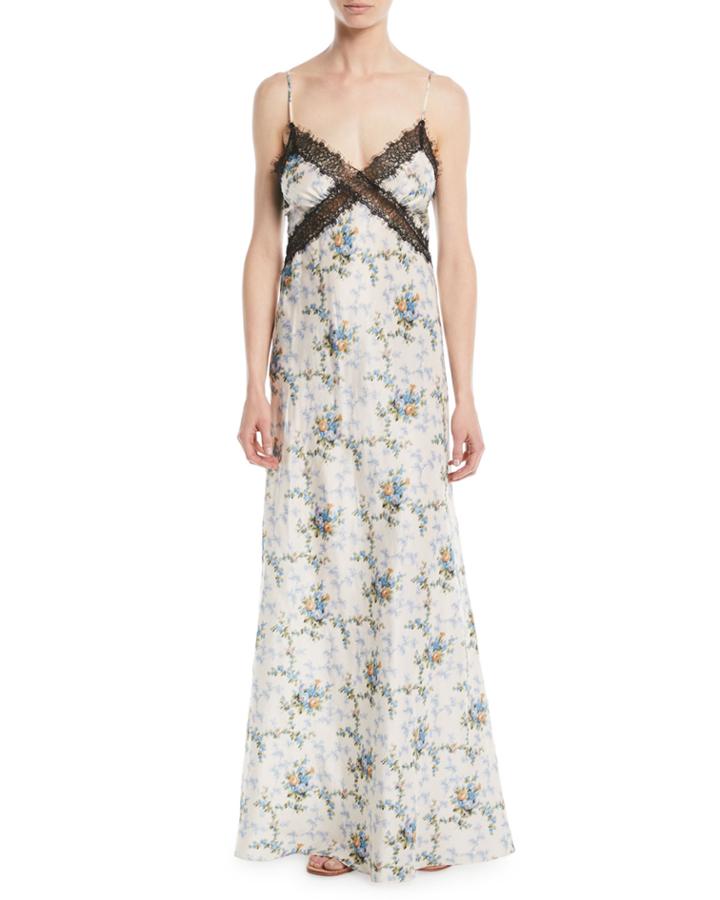 Donnie V-neck Rose De Chine Taffeta Silk Evening Gown W/