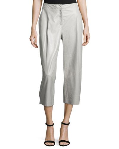 Cropped Leather Wide-leg Pants, Opal