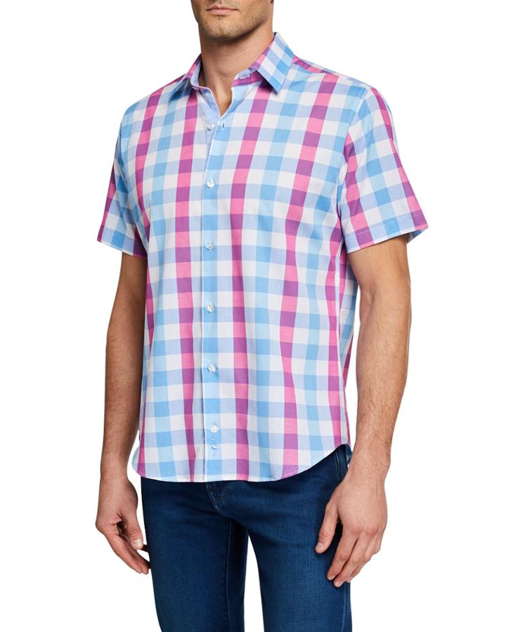 Men's Check Short-sleeve Button-front