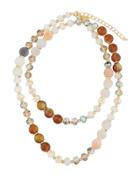 Long Crystal Beaded Necklace, Neutral