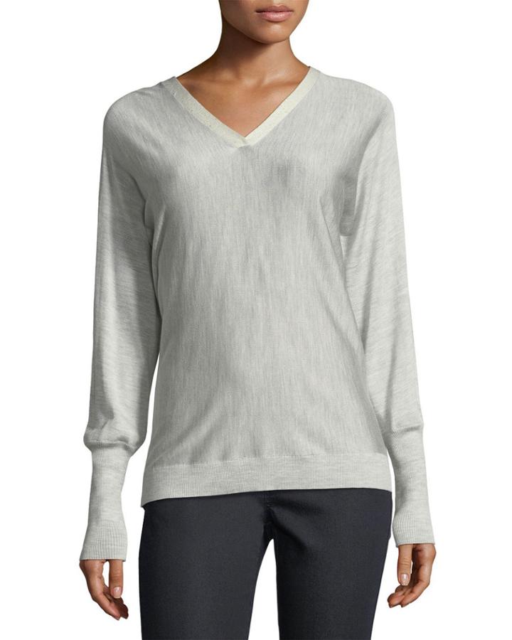 Sequin-trimmed Italian Silk Dolman Pullover