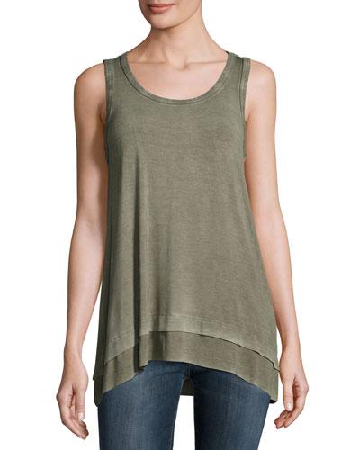 Layered-hem Scoop-neck Tank, Jungle Green