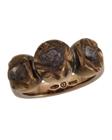 Damiani 18k Rose Gold Black Rough-cut Diamond Ring, Size