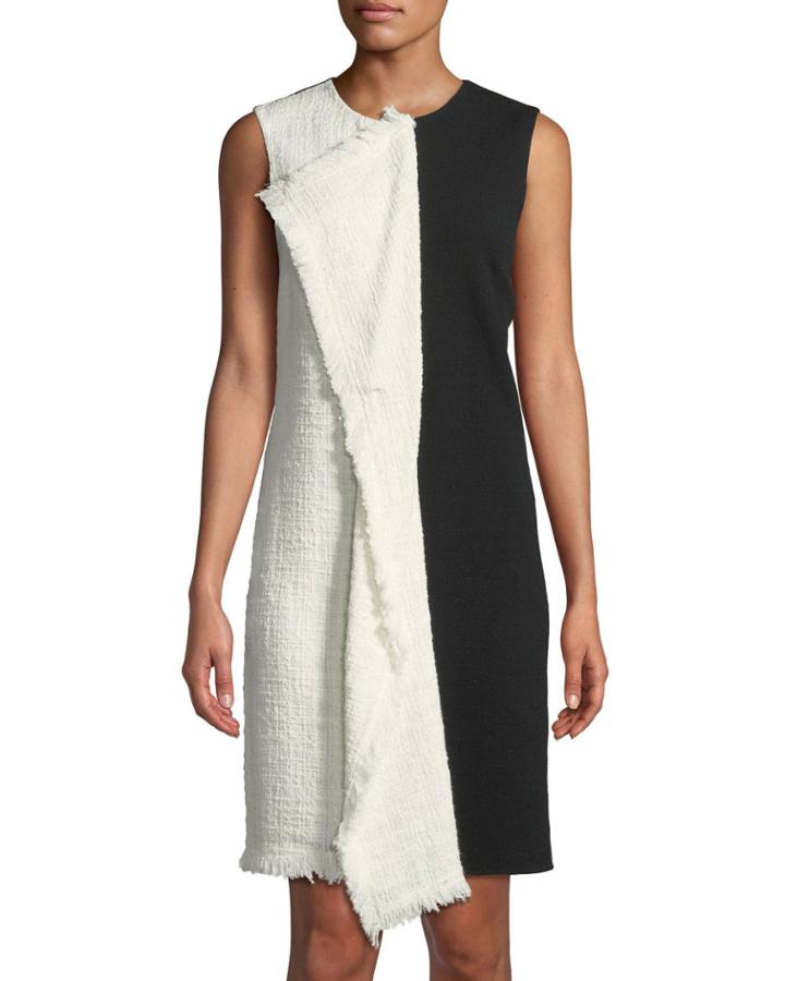 Sleeveless Cascade-front Two-tone Dress