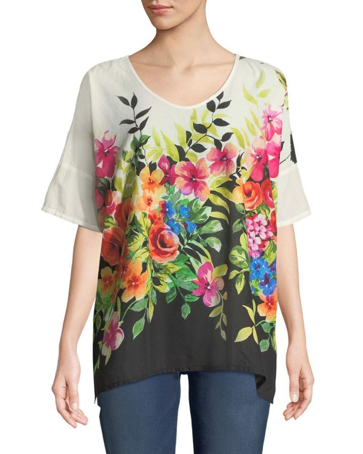 Botanica Cotton Viole Floral Poncho