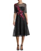 Sheer 3d Floral Sequin A-line Cocktail Dress