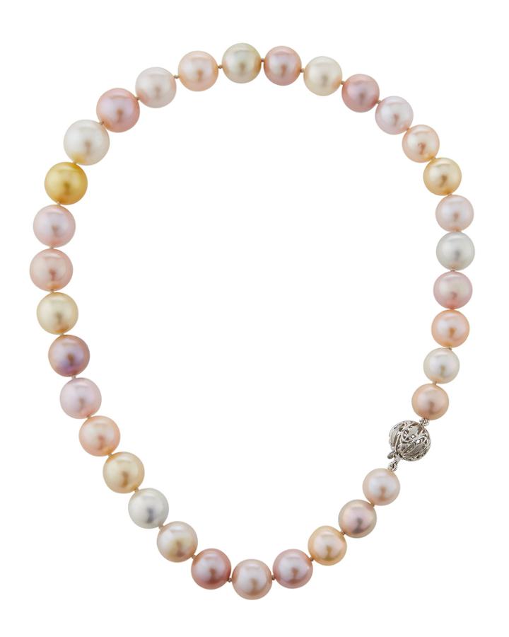 14k Swirl Round Beaded Pearl Necklace