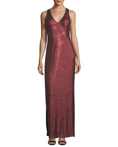Sequined V-neck Column Gown