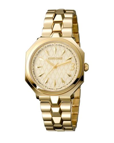 35.5mm Golden Stainless Steel Octagonal Bracelet Watch