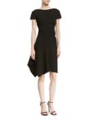 Short-sleeve Boat-neck Dress W/ Waist Gathers