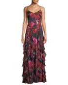 Equinox Floral Gown W/ Cascading Ruffles