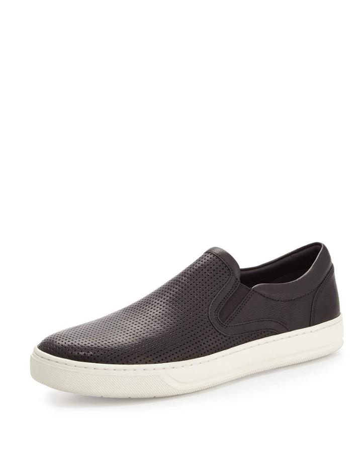 Men's Ace Perforated Leather Skater Sneakers, Black