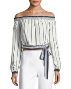 Cannes Off-the-shoulder Striped Crop Top