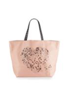 Large Safety Pin Heart-shaped Leather Tote Bag