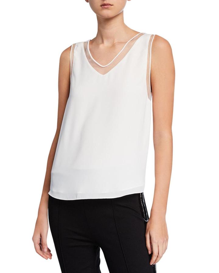 Mesh-trim Layered V-neck Tank